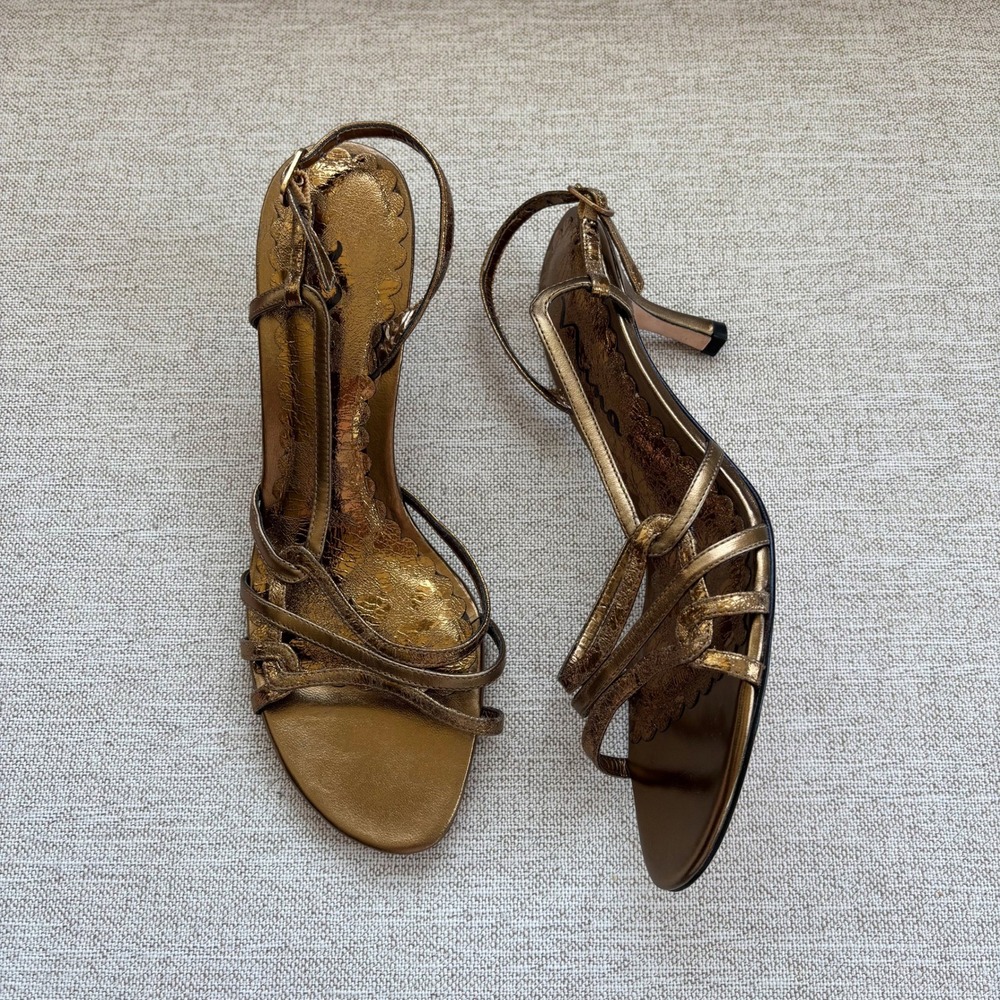 90s Vintage Nina Bronze Metallic Strappy Kitten Heels 6.5 Glam Y2K Tuscan Mom